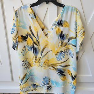 Cap Sleeve Tropical Top - Yellow - Medium